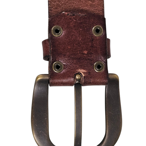 Fossil brown leather belt brass buckle studs size Large - Picture 7 of 9